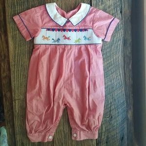 Beaux et Belles smocked boy romper.